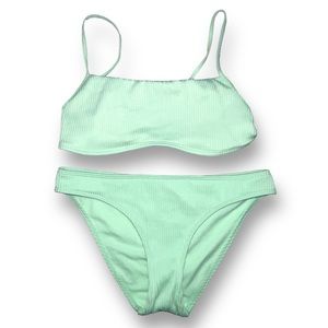 Hollister Women’s Ribbed Pastel Green Ribbed Bikini Set - Size S